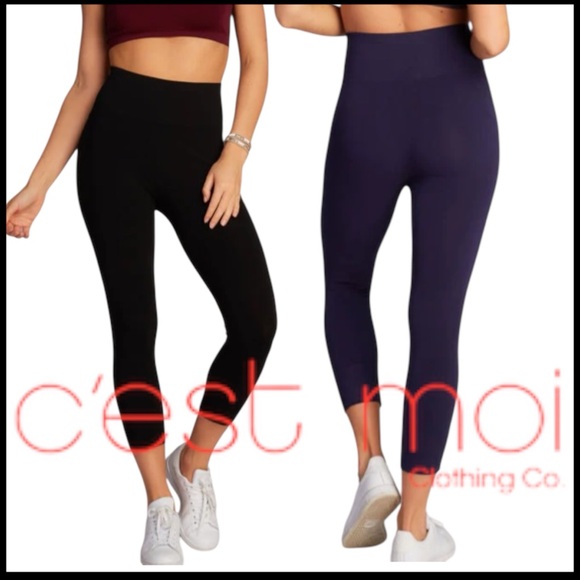 C'est Moi Black Bamboo 3/4 High Waisted Leggings (S/M) - Picture 1 of 8